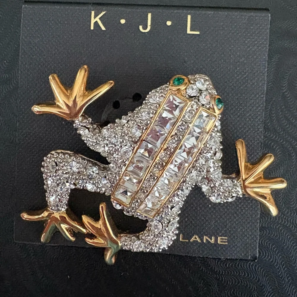 Kenneth Jay Lane frog brooch rhinestone gold tone new KJL - Picture 11 of 16